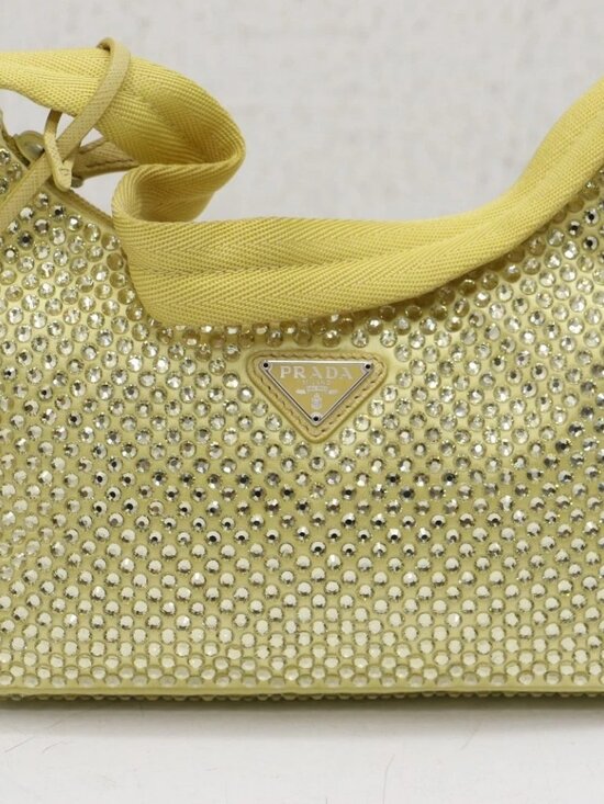Prada Handbags - PRADA Re-Edition 2000 Yellow Crystal Nylon Shoulder Top Handle Mini Hobo Bag